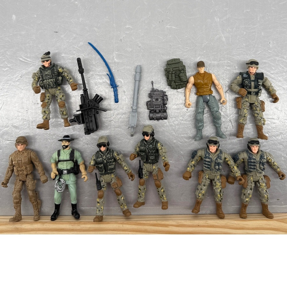 Chap Mei Military Action Figure Lot 8 Soldiers Tactical Gear Weapons Accessories